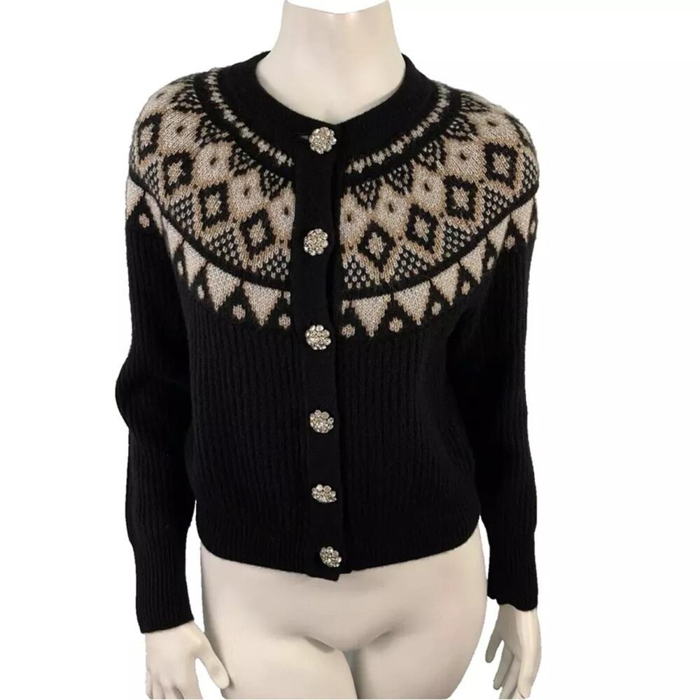 J.Crew fair isle cashmere cardigan rhinestone jewel buttons sweater size S - Picture 12 of 13